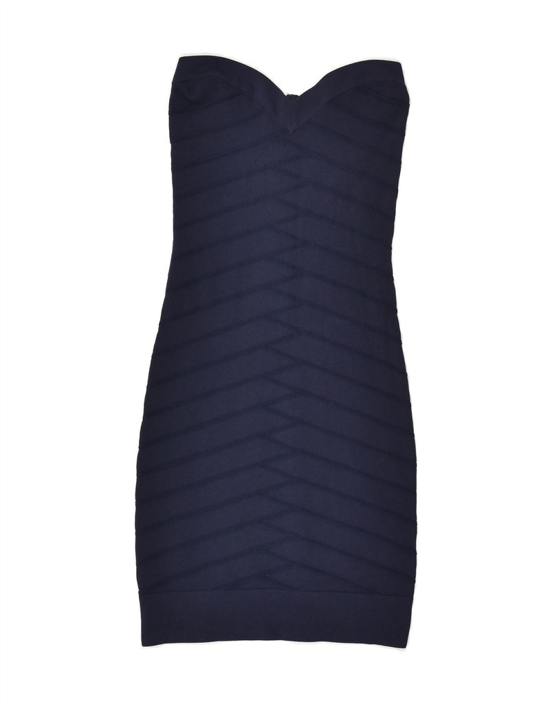 FRENCH CONNECTION Womens Strapless Bodycon Dress UK 6 XS Navy Blue Striped | Vintage French Connection | Thrift | Second-Hand French Connection | Used Clothing | Messina Hembry 