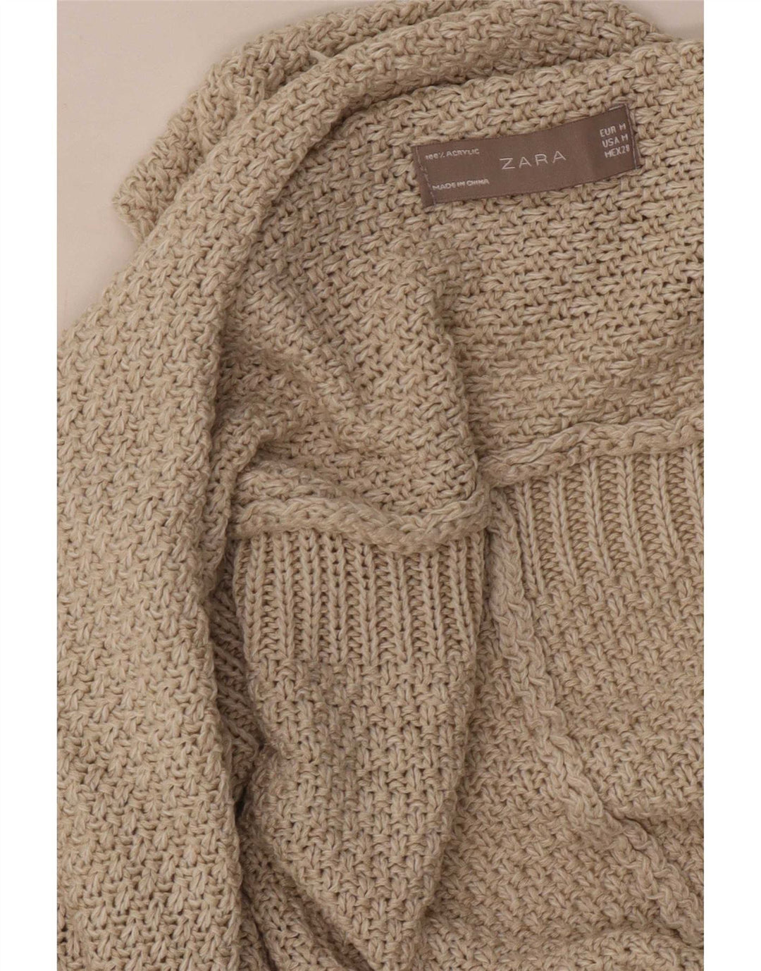 Zara Womens Oversized Short Sleeve Open Cardigan Sweater UK 14 Medium Beige