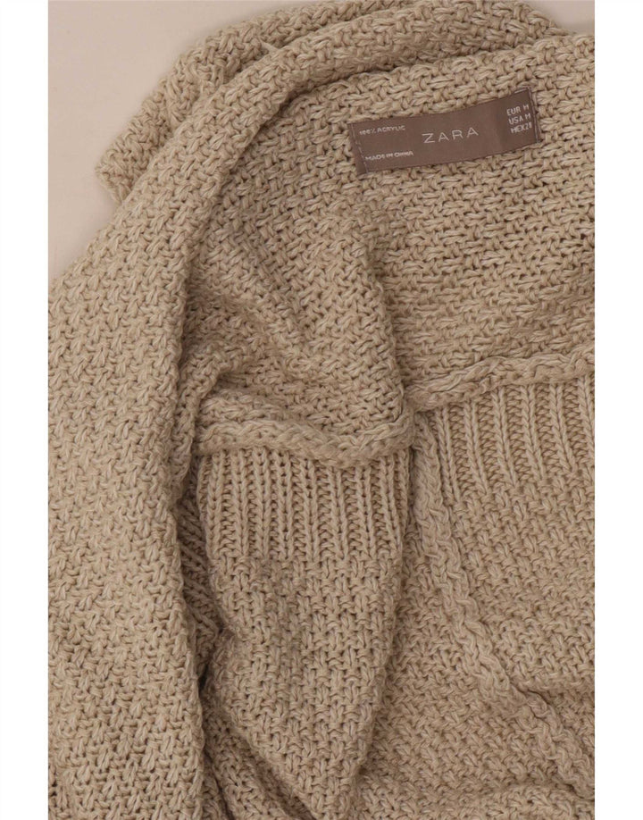 Zara Womens Oversized Short Sleeve Open Cardigan Sweater UK 14 Medium Beige
