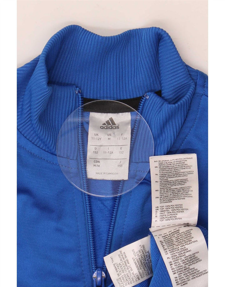 Adidas Boys Tracksuit Top Jacket 11-12 Years Blue Polyester
