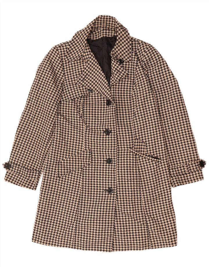 Marks & Spencer Womens Trench Coat UK 14 Large Beige Houndstooth Polyester