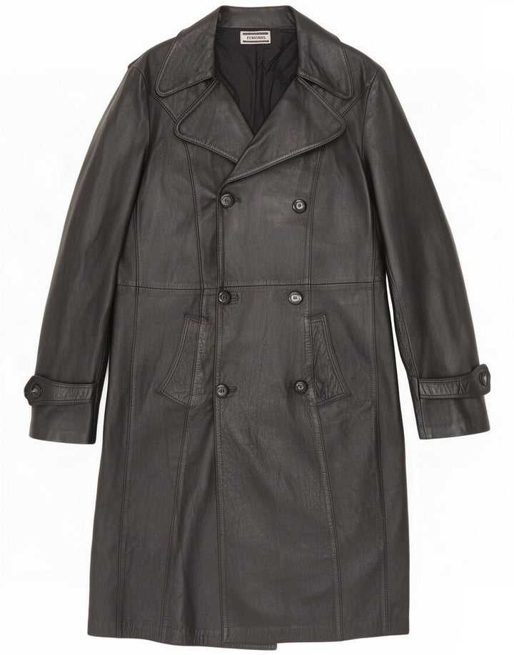 Marcos Womens Leather Double Breasted Coat IT 56 4XL Black
