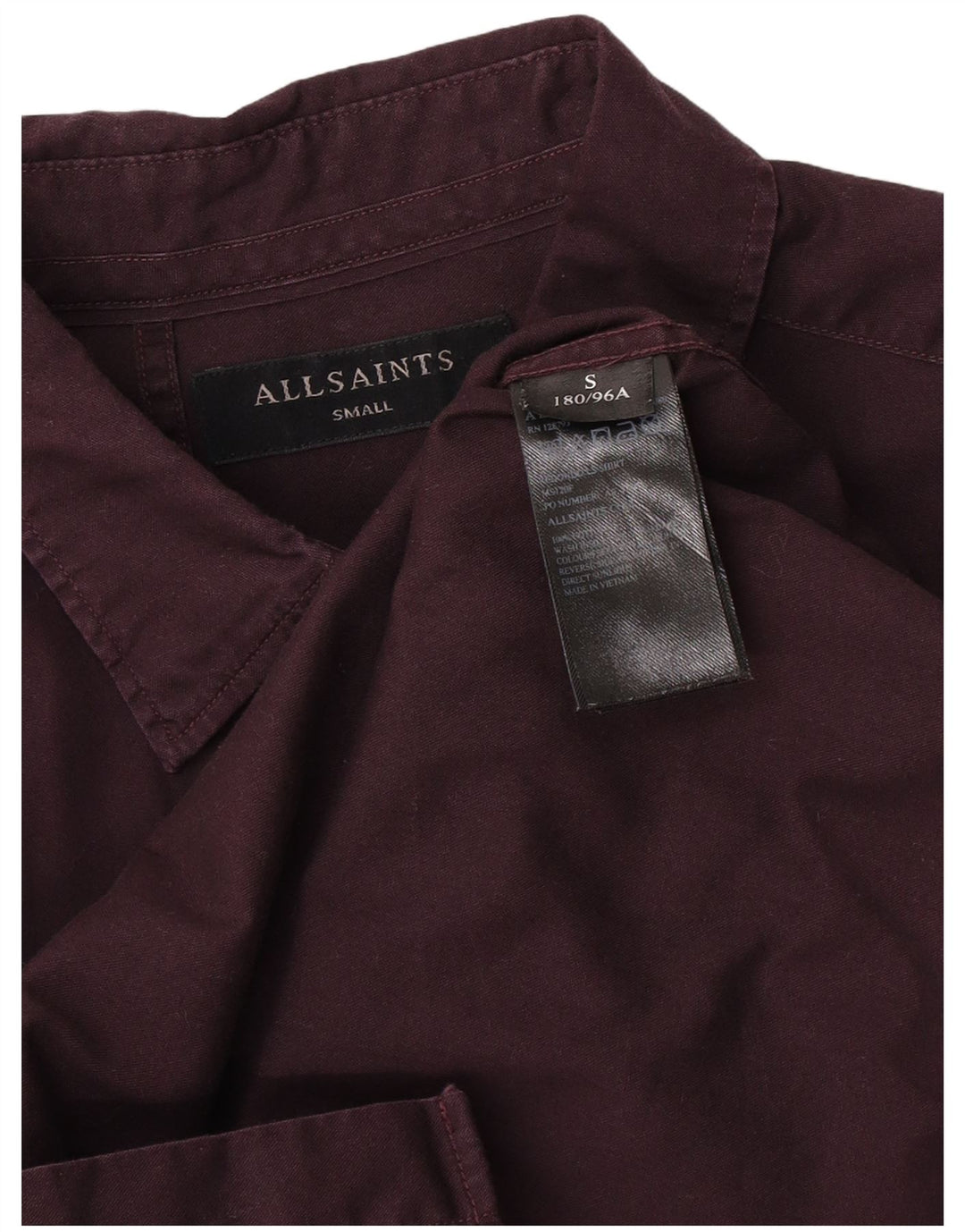 All Saints Mens Shirt Small Burgundy Cotton