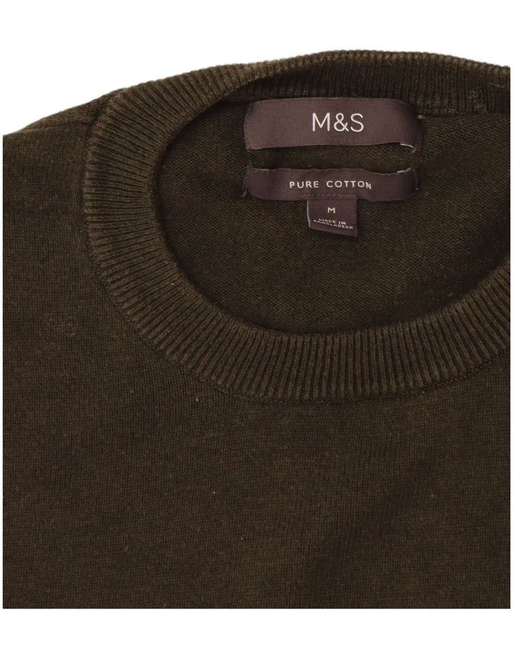 Marks & Spencer Mens Crew Neck Jumper Sweater Medium Khaki Cotton
