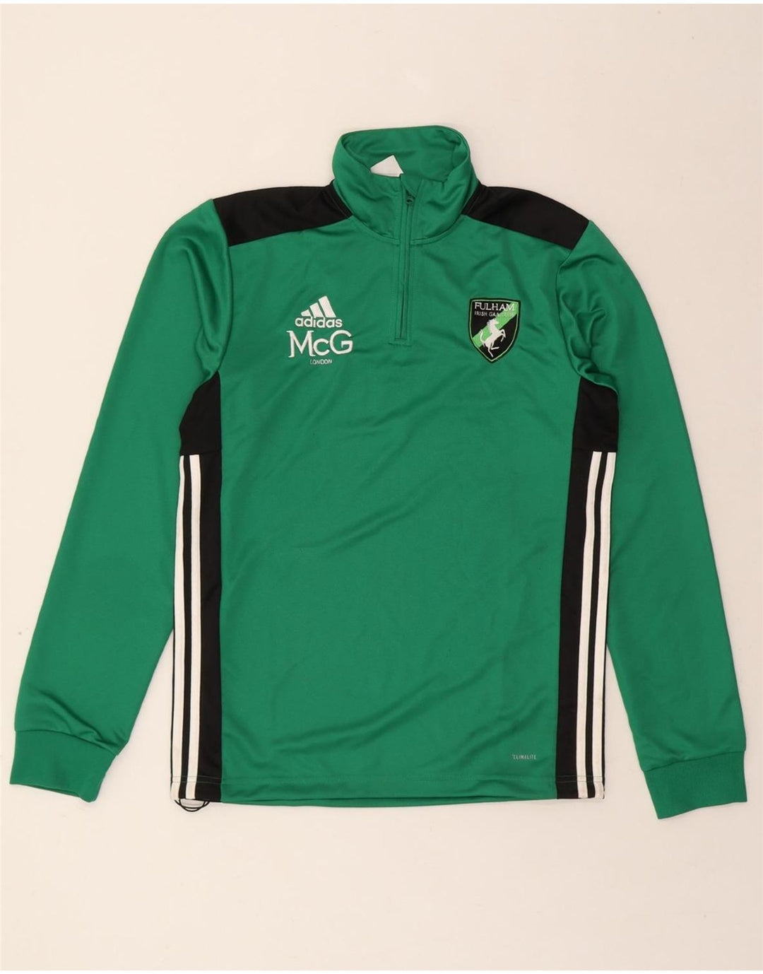 ADIDAS Mens Climalite Zip Neck Top Long Sleeve Small Green Colourblock Vintage Adidas and Second-Hand Adidas from Messina Hembry 