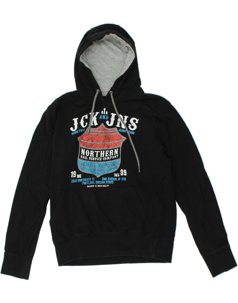 JACK & JONES Mens Graphic Hoodie Jumper Small Black Cotton | Vintage Jack & Jones | Thrift | Second-Hand Jack & Jones | Used Clothing | Messina Hembry 