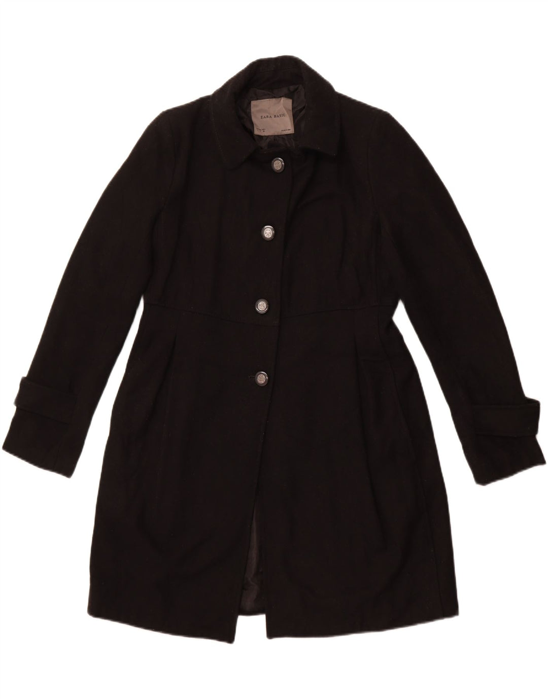 ZARA Womens Overcoat UK 14 Large Black Wool