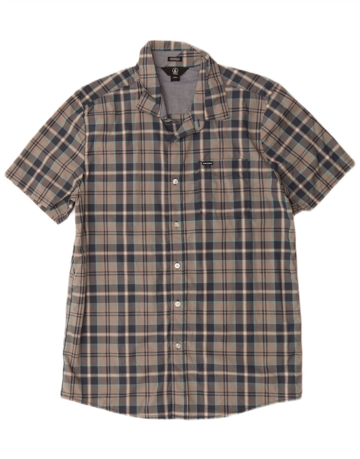 Volcom Mens Short Sleeve Modern Fit Shirt Large Grey Check Cotton