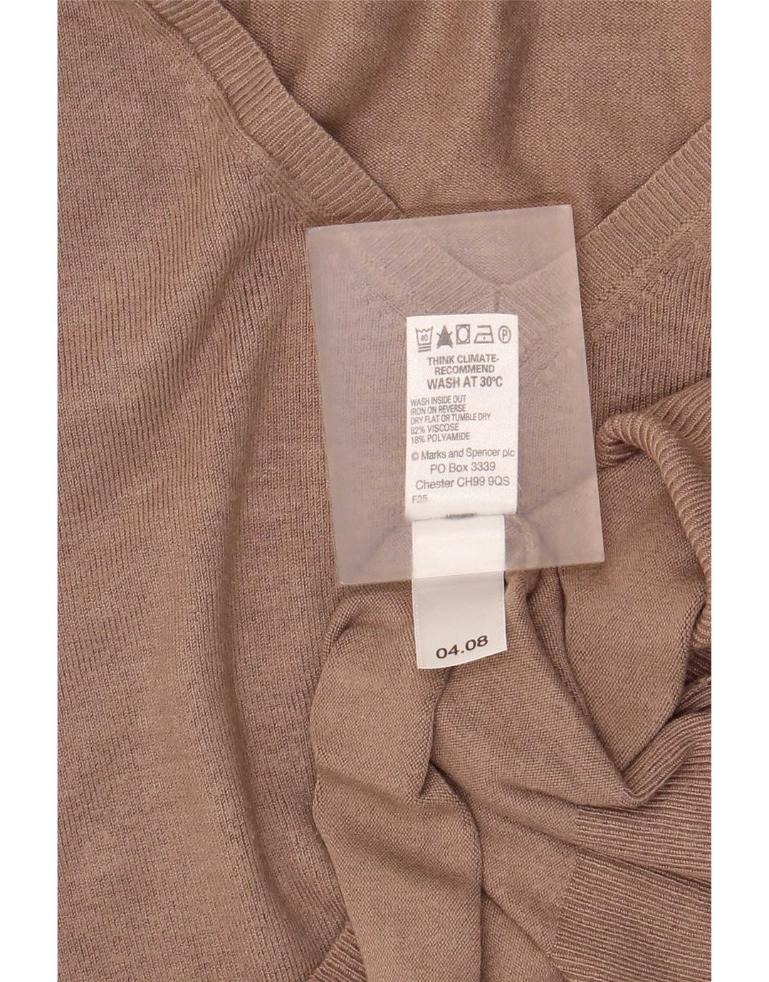 Marks & Spencer Womens 3/4 Sleeve V-Neck Jumper Sweater UK 14 Medium Beige