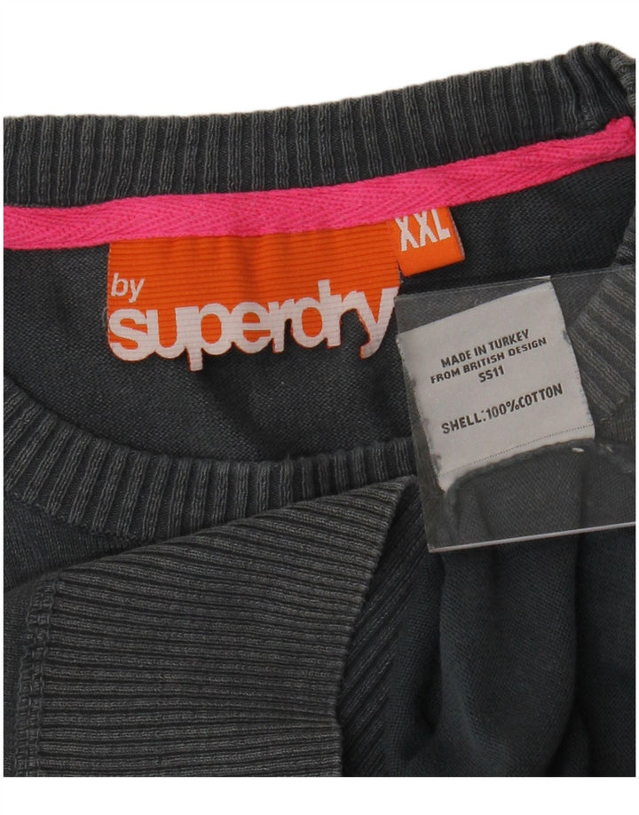 SUPERDRY Mens Crew Neck Jumper Sweater 2XL Grey Cotton