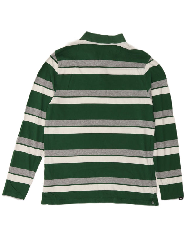 Nike Mens Long Sleeve Polo Shirt Large Green Striped Cotton