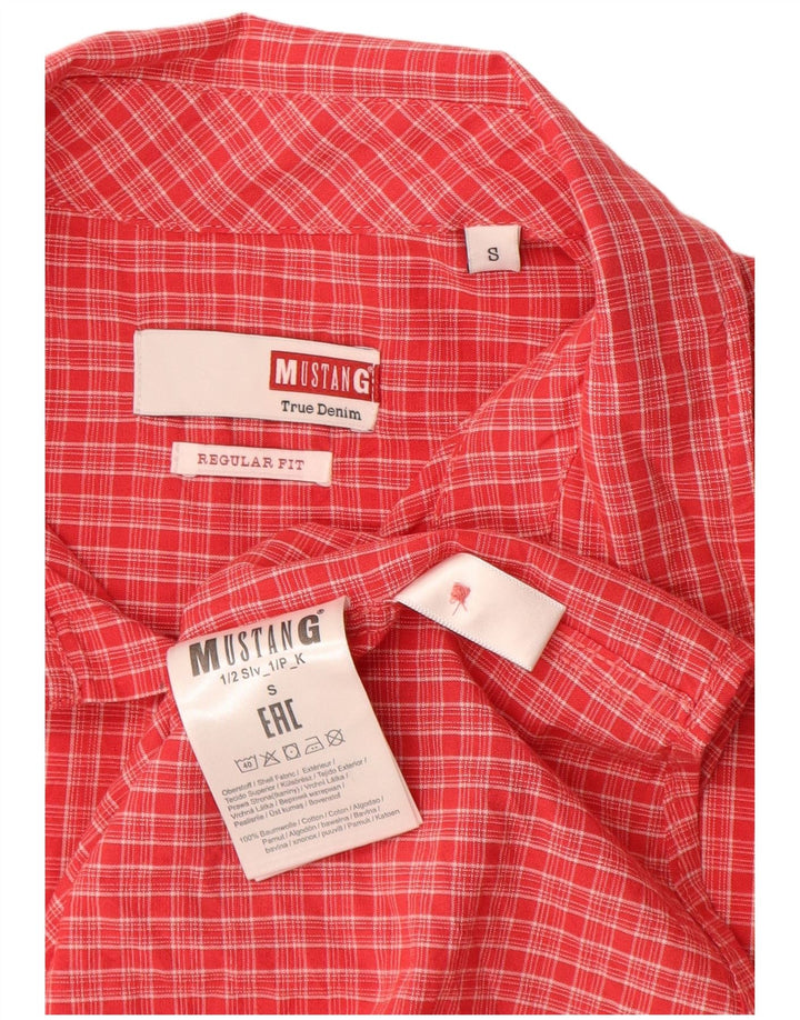 MUSTANG Mens Regular Fit Short Sleeve Shirt Small Red Check Cotton
