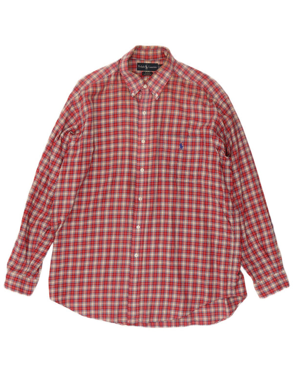 RALPH LAUREN Mens Blake Loose Fit Flannel Shirt Large Red Check Cotton