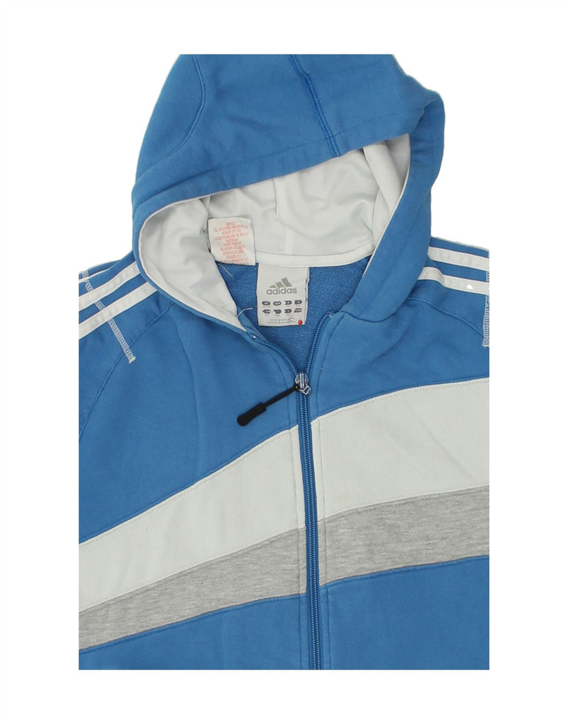 ADIDAS Boys Graphic Zip Hoodie Sweater 11-12 Years Blue Colourblock Cotton | Vintage Adidas | Thrift | Second-Hand Adidas | Used Clothing | Messina Hembry 