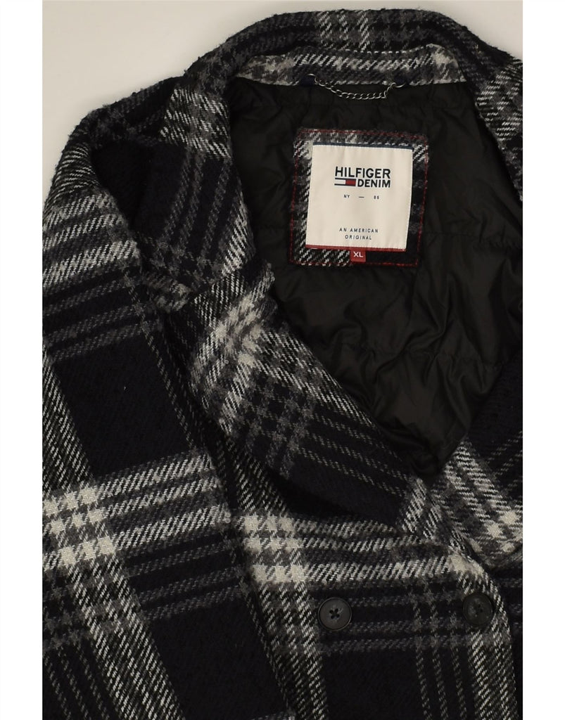 TOMMY HILFIGER Womens Double Breasted Coat UK 18 XL Black Plaid Polyester | Vintage Tommy Hilfiger | Thrift | Second-Hand Tommy Hilfiger | Used Clothing | Messina Hembry 