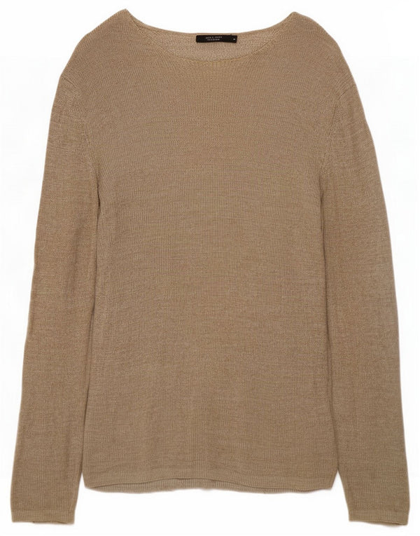 Jack & Jones Mens Boat Neck Jumper Sweater Medium Beige Cotton