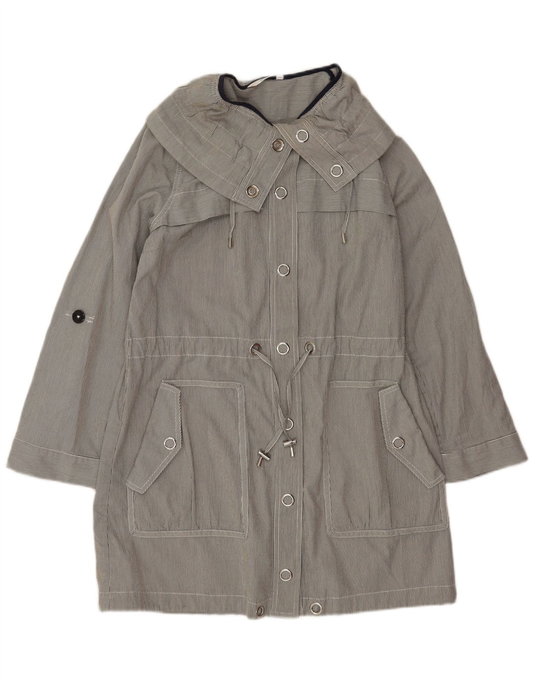 Marks & Spencer Womens Oversized Trench Coat UK 10 Small Grey Pinstripe