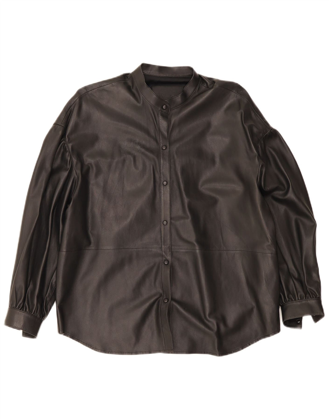 Massimo Dutti Womens Oversized Leather Shirt UK 6 XS Black Leather