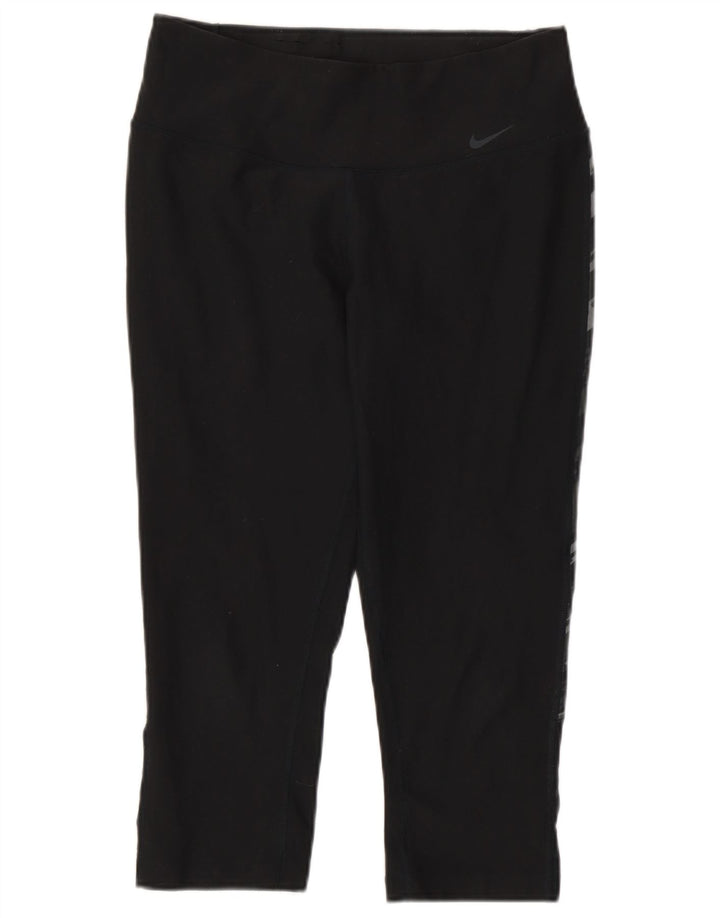 Nike Womens Dri Fit Capri Leggings UK 10 Small  Black Camouflage Polyester