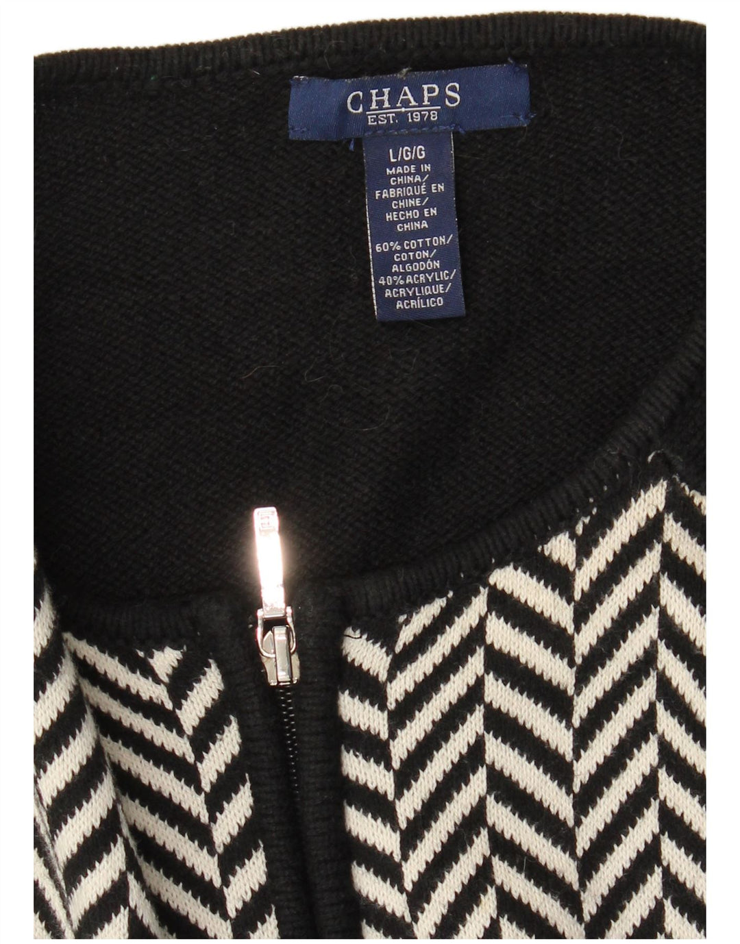 CHAPS Womens Cardigan Sweater UK 14 Large Black Herringbone Cotton