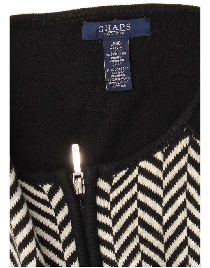 CHAPS Womens Cardigan Sweater UK 14 Large Black Herringbone Cotton