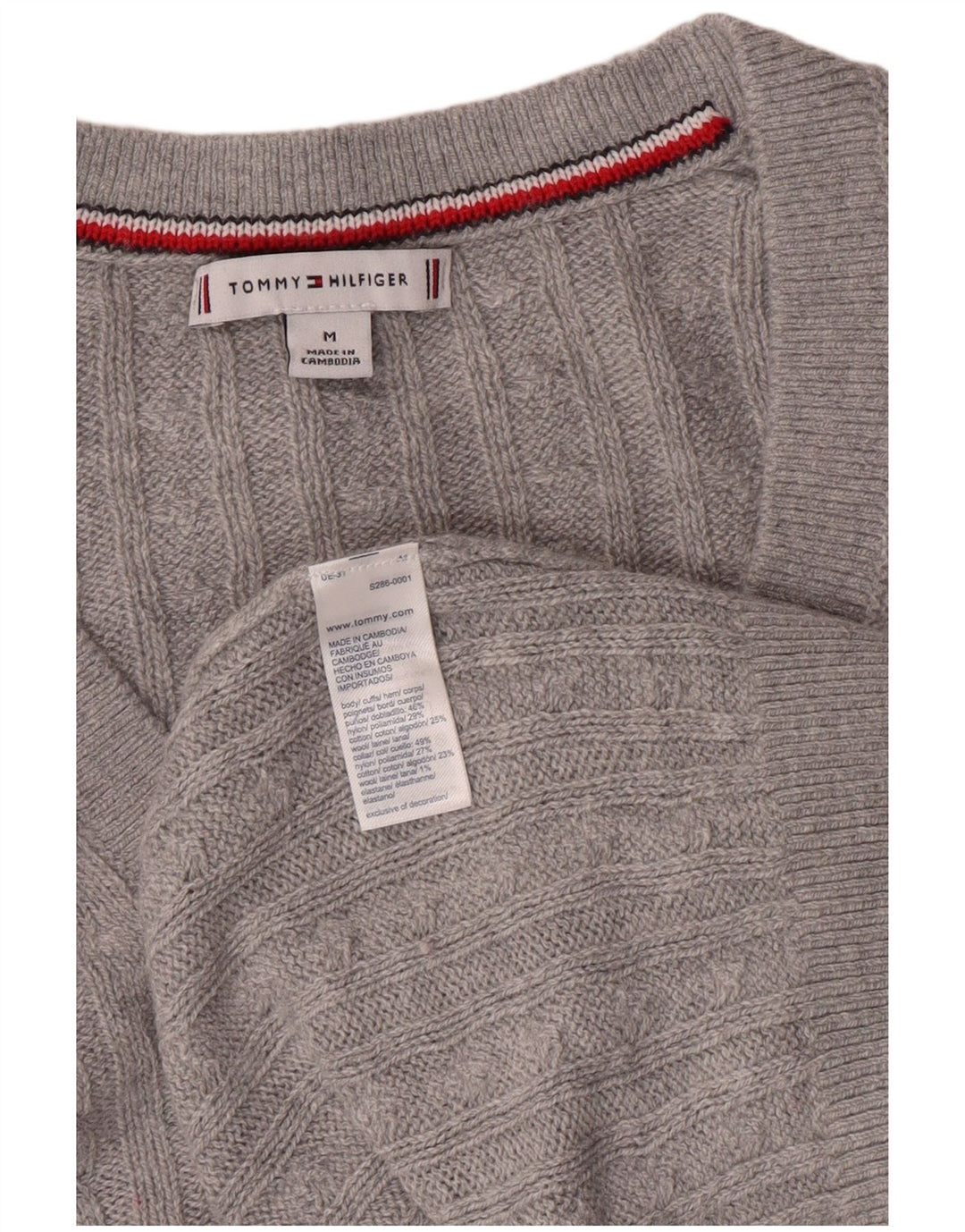 TOMMY HILFIGER Womens V-Neck Jumper Sweater UK 12 Medium Grey Nylon