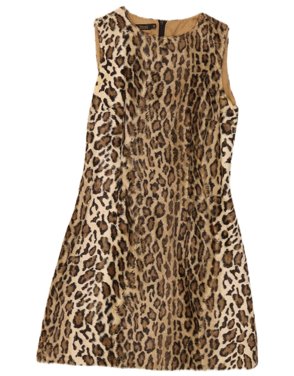 L'altra Moda Womens Faux Fur A-Line Dress IT 40 Small Beige Animal Print