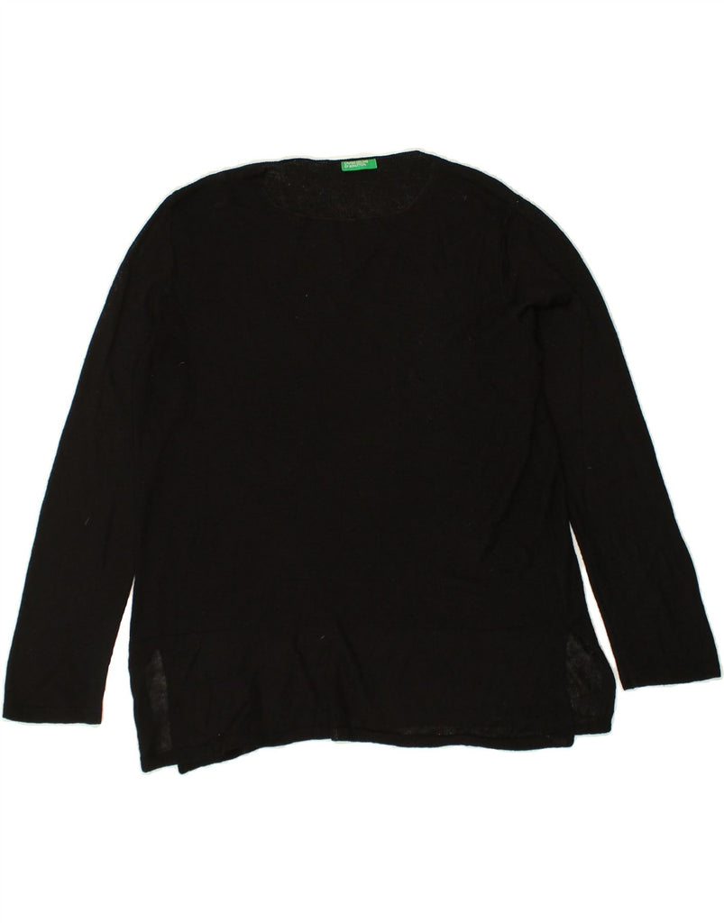 BENETTON Womens Longline Crew Neck Jumper Sweater UK 14 Medium Black | Vintage Benetton | Thrift | Second-Hand Benetton | Used Clothing | Messina Hembry 