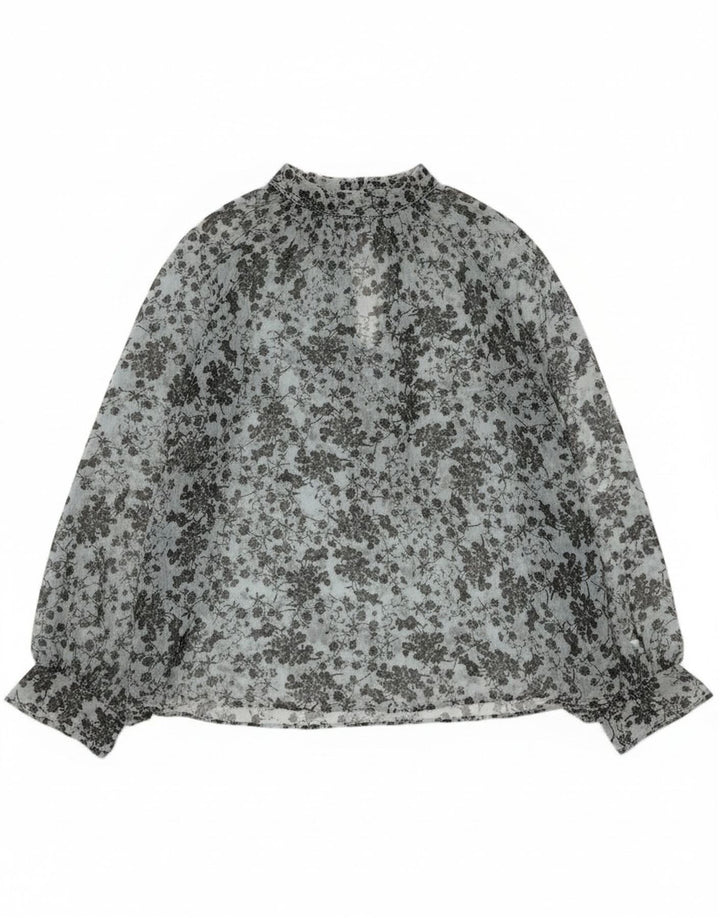 Zara Womens See Through Long Sleeve Blouse Top UK 14 Medium Blue Floral