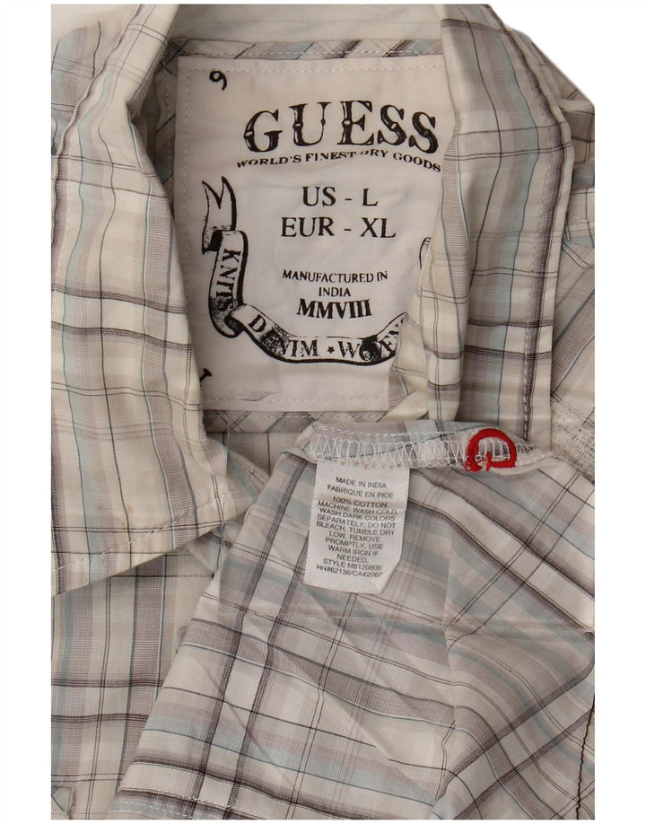 Guess Mens Shirt Large Grey Check Cotton