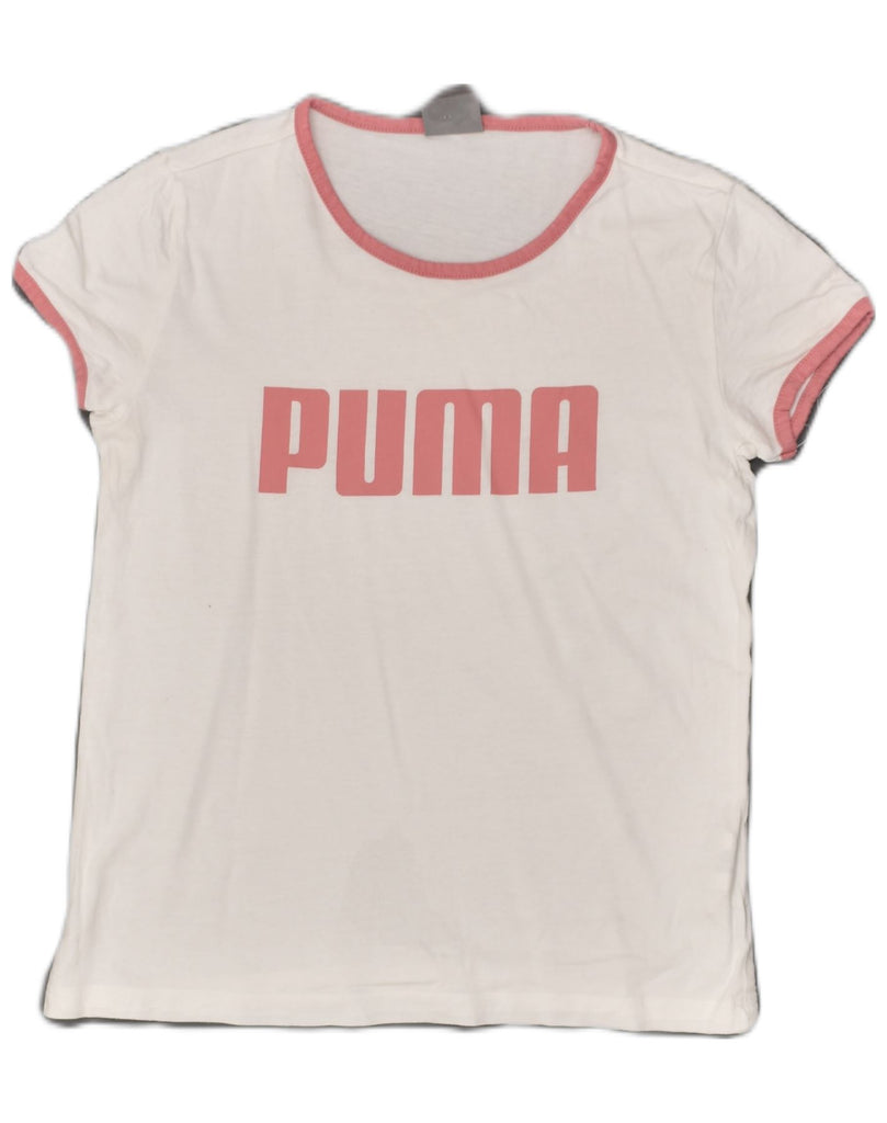 PUMA Womens Graphic T-Shirt Top UK 10 Small White Cotton | Vintage Puma | Thrift | Second-Hand Puma | Used Clothing | Messina Hembry 