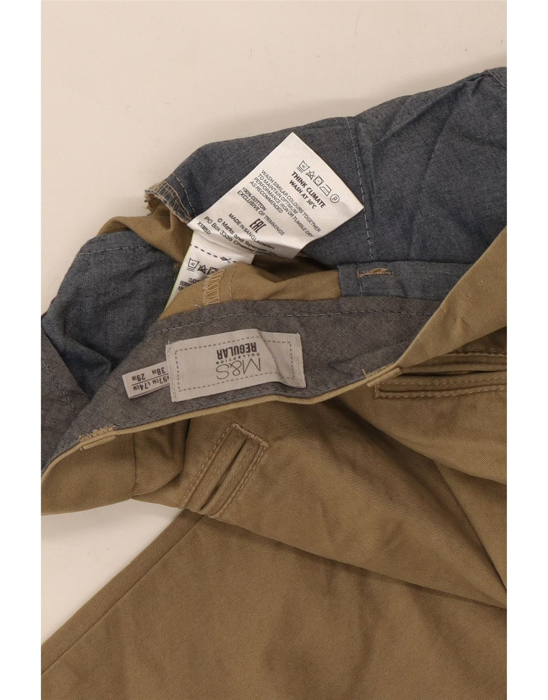Marks & Spencer Mens Straight Regular Suit Trousers  W38 L29 Khaki Cotton