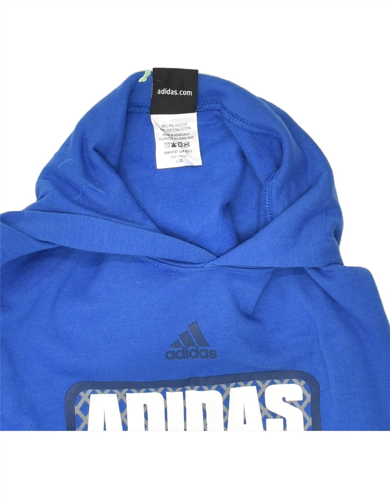 ADIDAS Womens Graphic Hoodie Jumper UK 14 Large Blue Polyester | Vintage Adidas | Thrift | Second-Hand Adidas | Used Clothing | Messina Hembry 