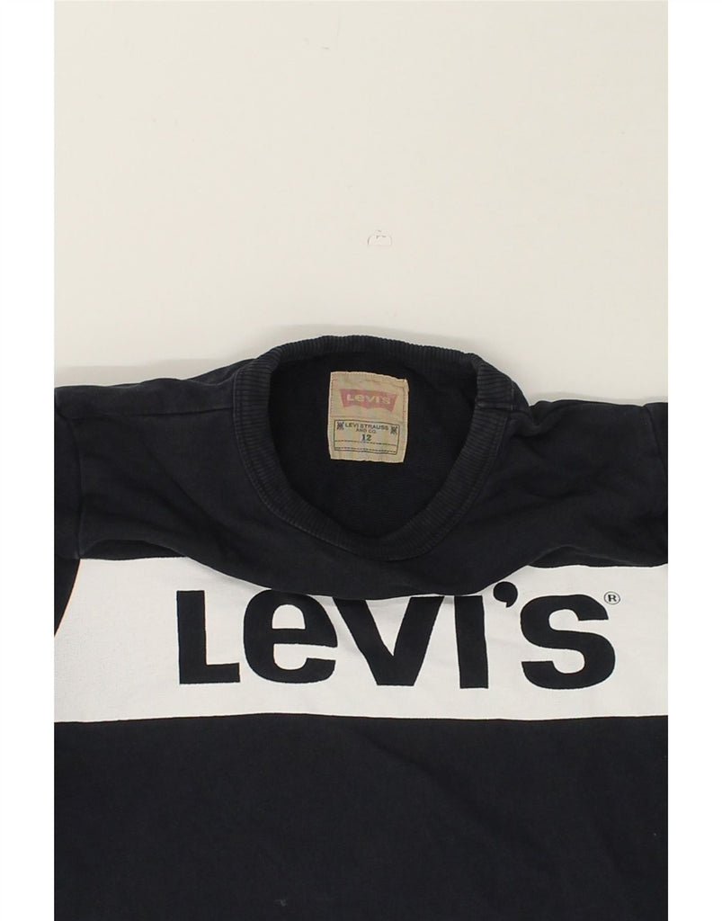 LEVI'S Boys Graphic Sweatshirt Jumper 11-12 Years Navy Blue Cotton | Vintage Levi's | Thrift | Second-Hand Levi's | Used Clothing | Messina Hembry 