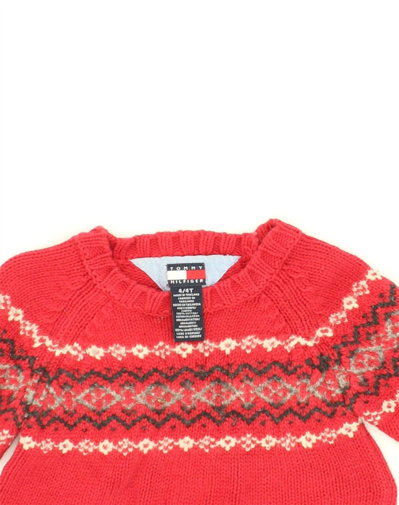 TOMMY HILFIGER Girls Crew Neck Jumper Sweater 3-4 Years Red Fair Isle | Vintage Tommy Hilfiger | Thrift | Second-Hand Tommy Hilfiger | Used Clothing | Messina Hembry 