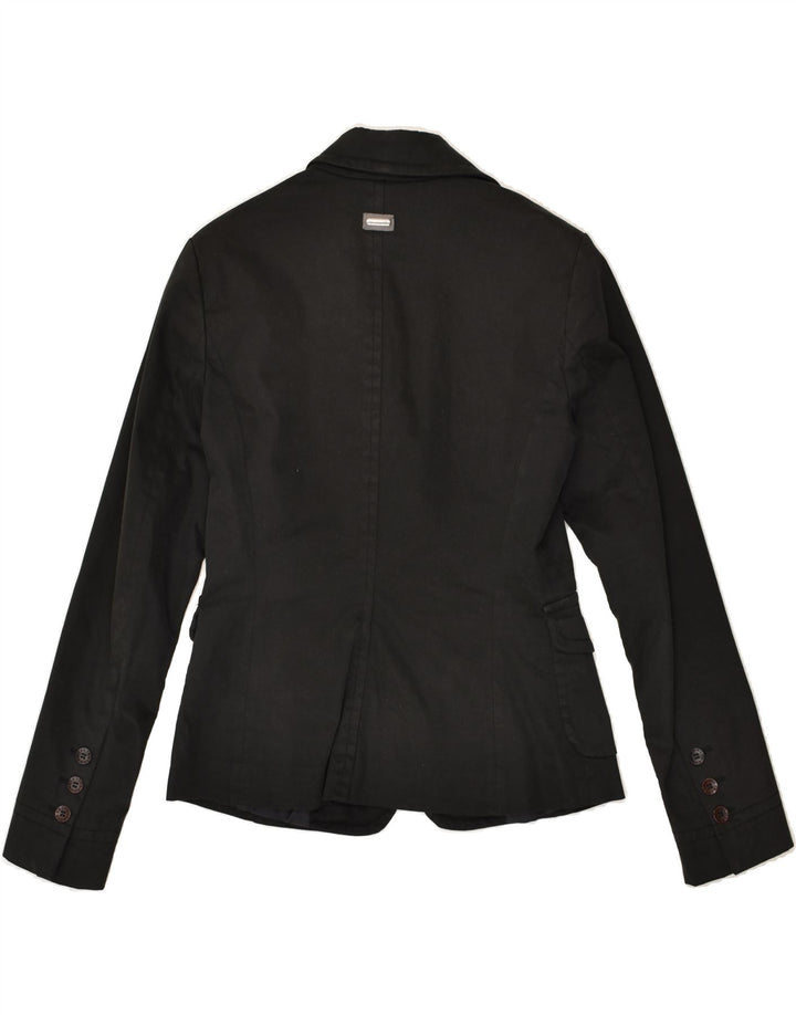 TRUSSARDI Womens 3 Button Blazer Jacket IT 42 Medium Black Cotton | Vintage Trussardi | Thrift | Second-Hand Trussardi | Used Clothing | Messina Hembry 