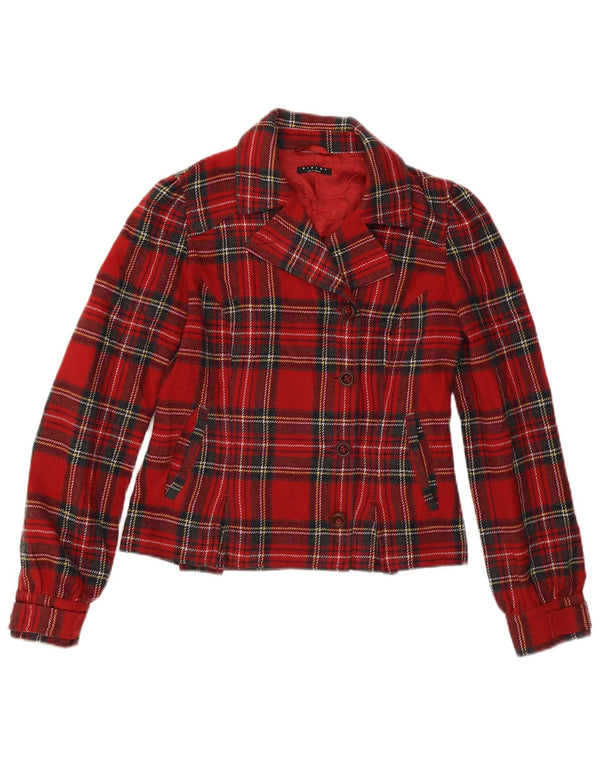 SISLEY Womens 4 Button Blazer Jacket IT 42 Medium Red Plaid Acrylic