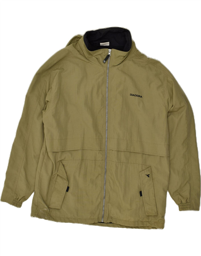 DIADORA Mens Hooded Rain Jacket UK 38 Medium Khaki Polyamide | Vintage Diadora | Thrift | Second-Hand Diadora | Used Clothing | Messina Hembry 