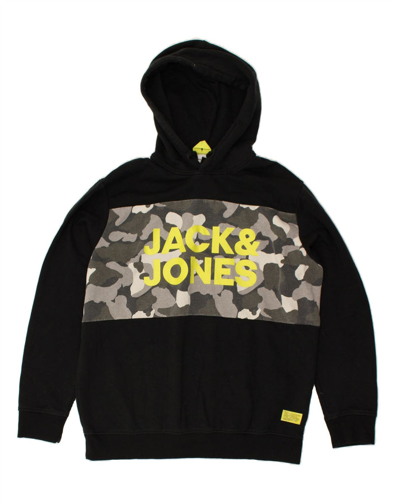 JACK & JONES Mens Graphic Hoodie Jumper 2XL Black Camouflage Cotton | Vintage Jack & Jones | Thrift | Second-Hand Jack & Jones | Used Clothing | Messina Hembry 