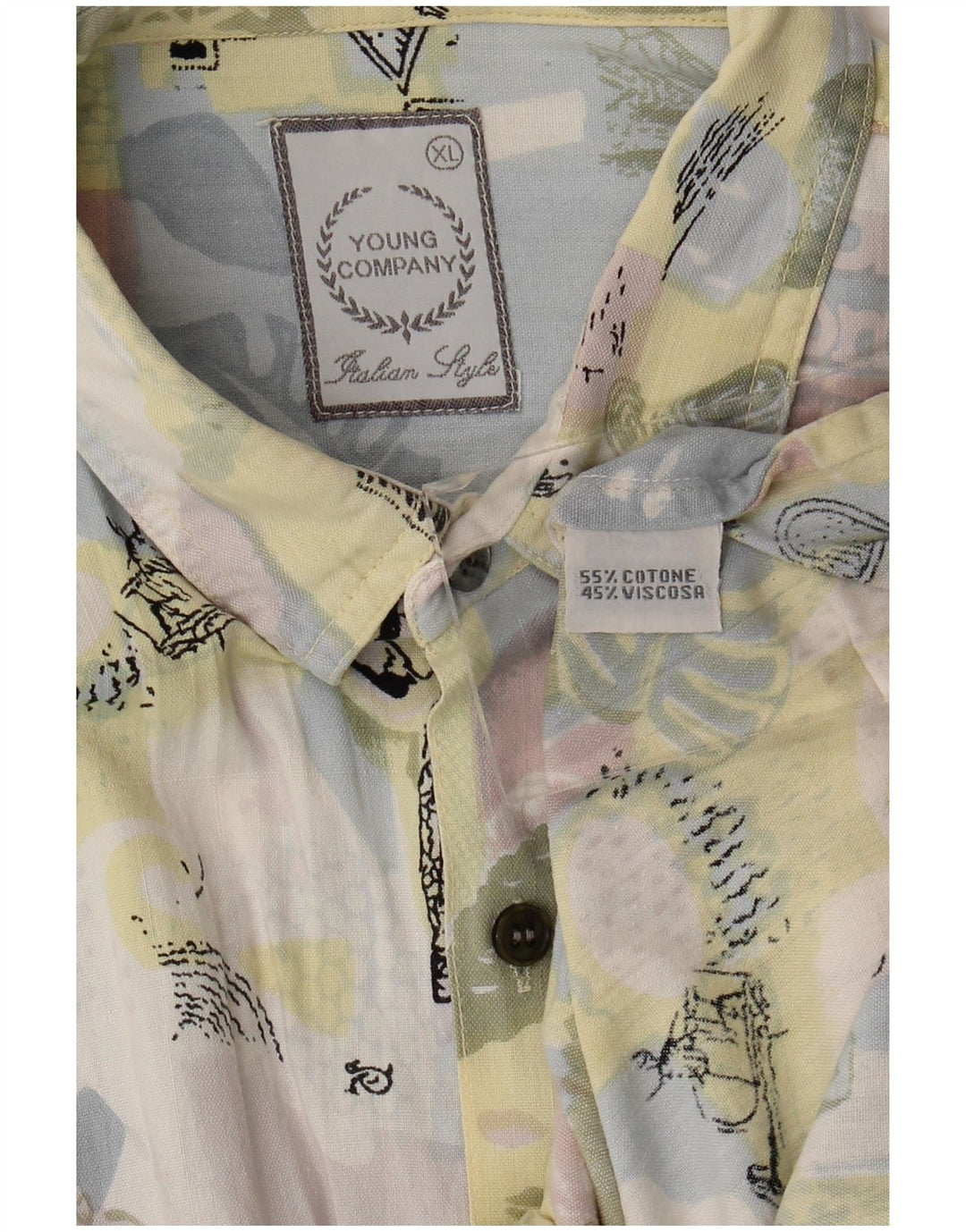Vintage Mens Graphic Short Sleeve Shirt XL Multicoloured Cotton