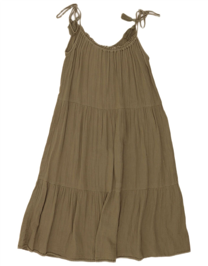 Marks & Spencer Womens Sleeveless Tiered Dress UK 8 Small Khaki