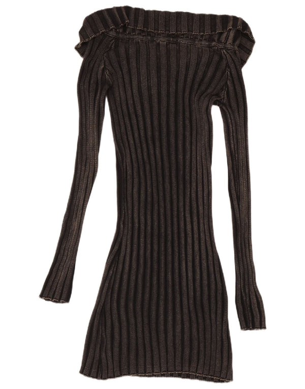 ZARA Womens Long Sleeve Jumper Dress UK 14 Large Black Cotton