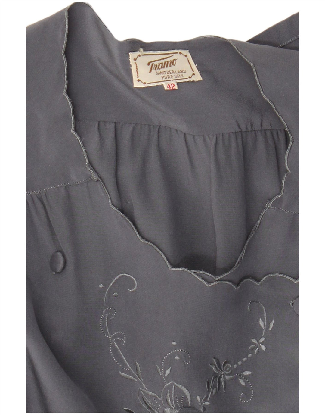 Tramo Womens Double Breasted Shirt Blouse EU 42 Large Grey Floral Silk