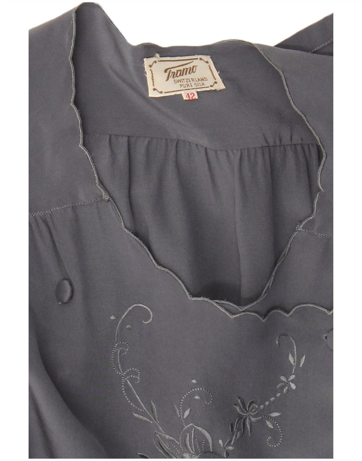 Tramo Womens Double Breasted Shirt Blouse EU 42 Large Grey Floral Silk