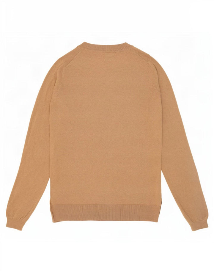 Massimo Dutti Womens V-Neck Jumper Sweater UK 12 Medium Beige Wool