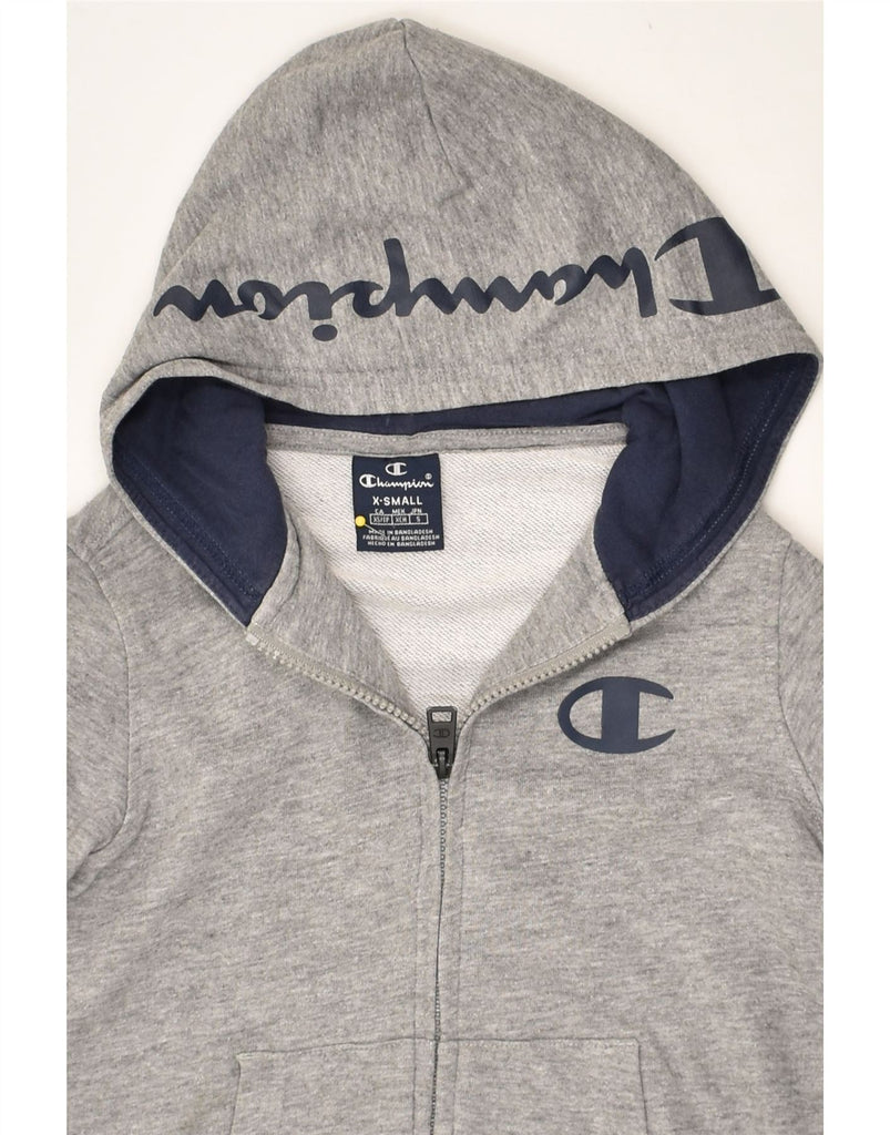 CHAMPION Boys Graphic Zip Hoodie Sweater 5-6 Years XS Grey Cotton | Vintage Champion | Thrift | Second-Hand Champion | Used Clothing | Messina Hembry 