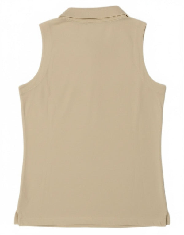 Asics Womens Sleeveless Polo Shirt UK 10 Small Off White Cotton