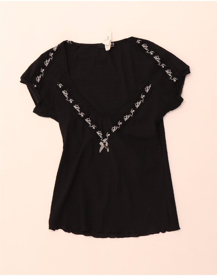 Liu Jo Womens Graphic Blouse Top UK 4 XS Black Polyester