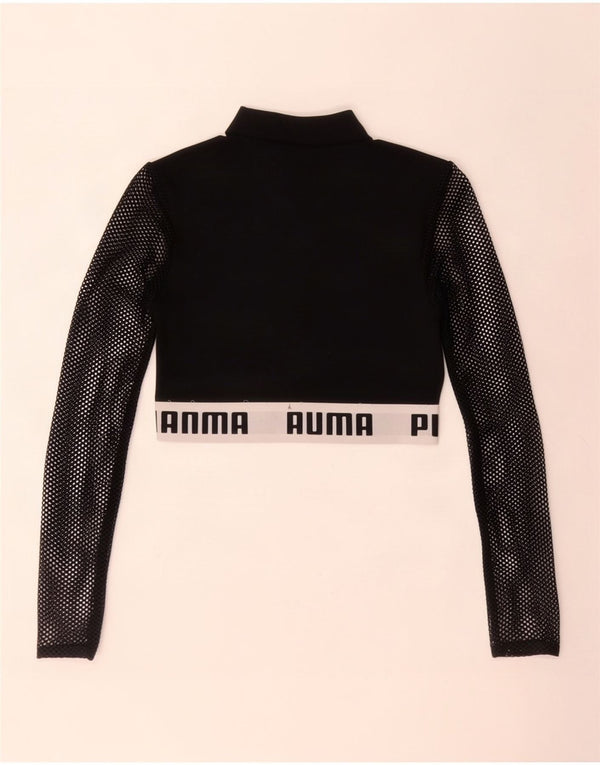 Puma Womens Crop Graphic Top Long Sleeve UK 12 Medium Black Colourblock