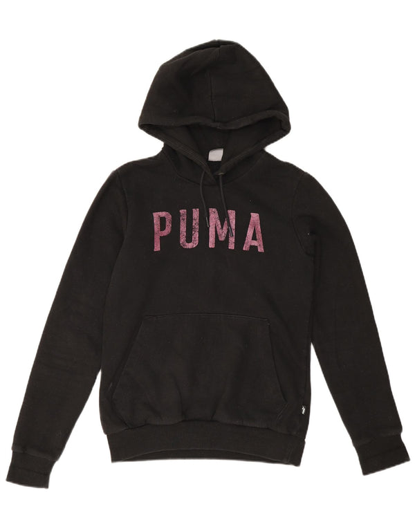 Puma Womens Graphic Oversized Hoodie Jumper UK 6 XS Black Cotton